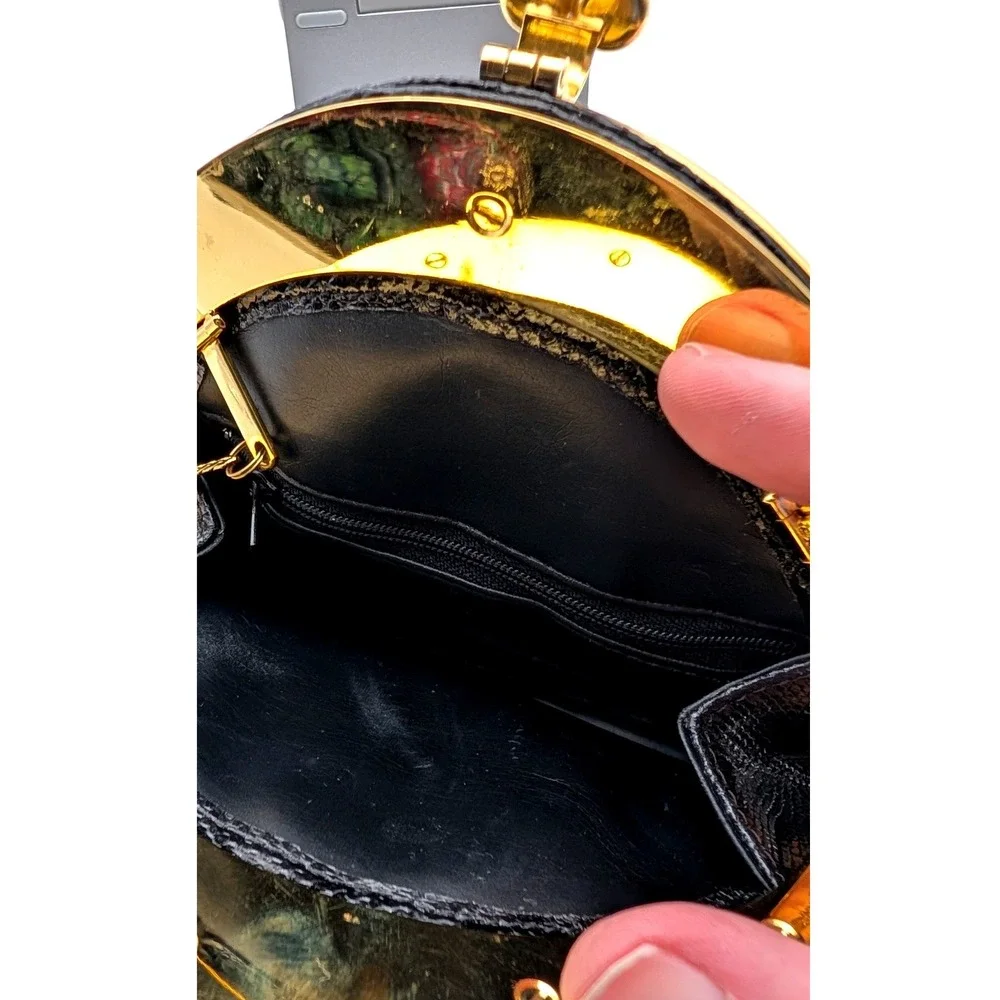 Sharif Vintage Black Snakeskin Embossed Leather Evening Bag Bird Crystal Clasp